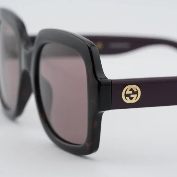 Gucci GG1337S 009 Sunglasses Havana Square Frame, Violet Lenses